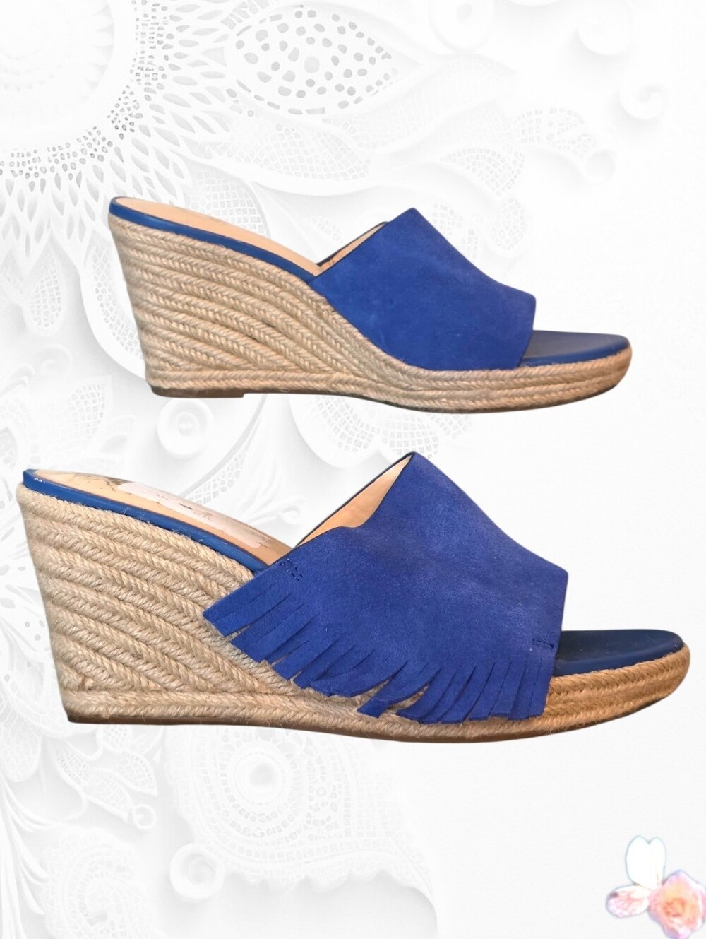 C. Wonder Freida Suede Fringe Espadrille Wedge Sandals Royal Blue 9M